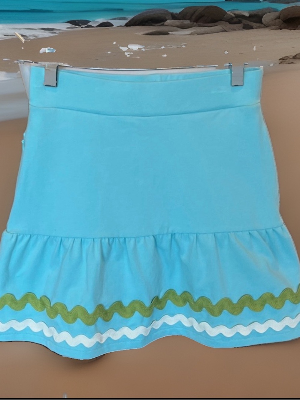 Spartina 449 Aquamarine Cotton Knit with Rick Rack Trim  Skort New